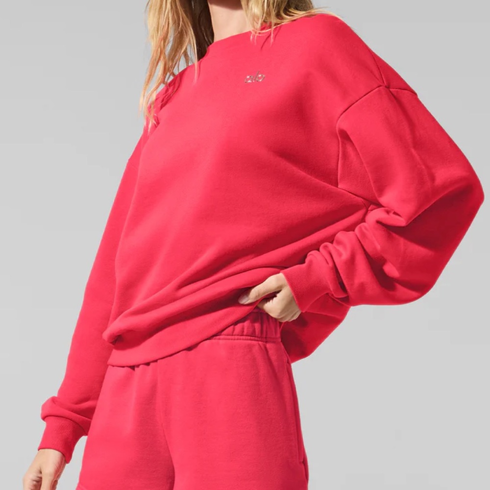 Alo Accolade Crew Neck Pullover — Candy Red, Size M